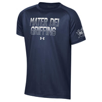 UA YOUTH SHORT SLEEVE TECH T - Navy / White