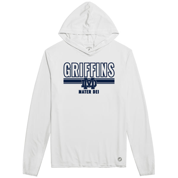 HOODED LONG SLEEVE TECH T - UPF 50  - WHITE w/NAVY