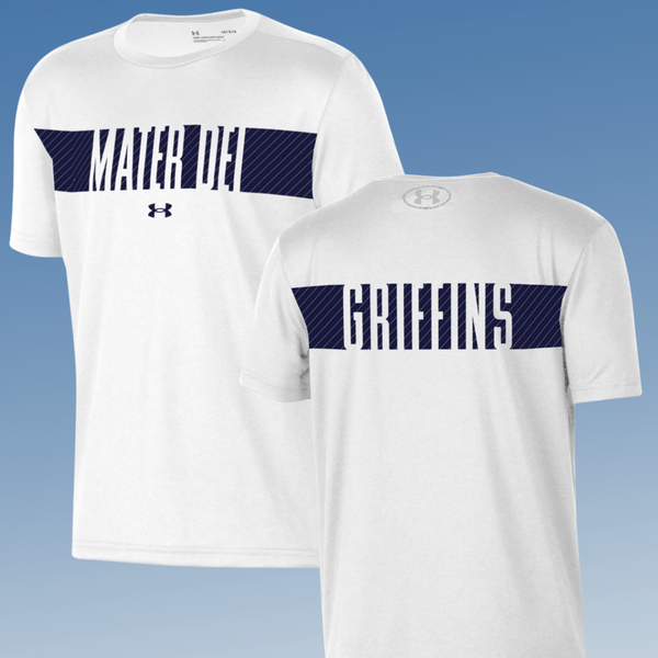 UNDER ARMOUR WHITE SS TECH T - NAVY BLOCK SUBLIMATED - "MATER DEI GRIFFINS"